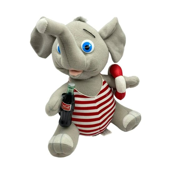 Coca-Cola Other - 1993 Coca-Cola 8" Plush Elephant Red Striped Swimsuit Coke Bottle Stuffed Animal